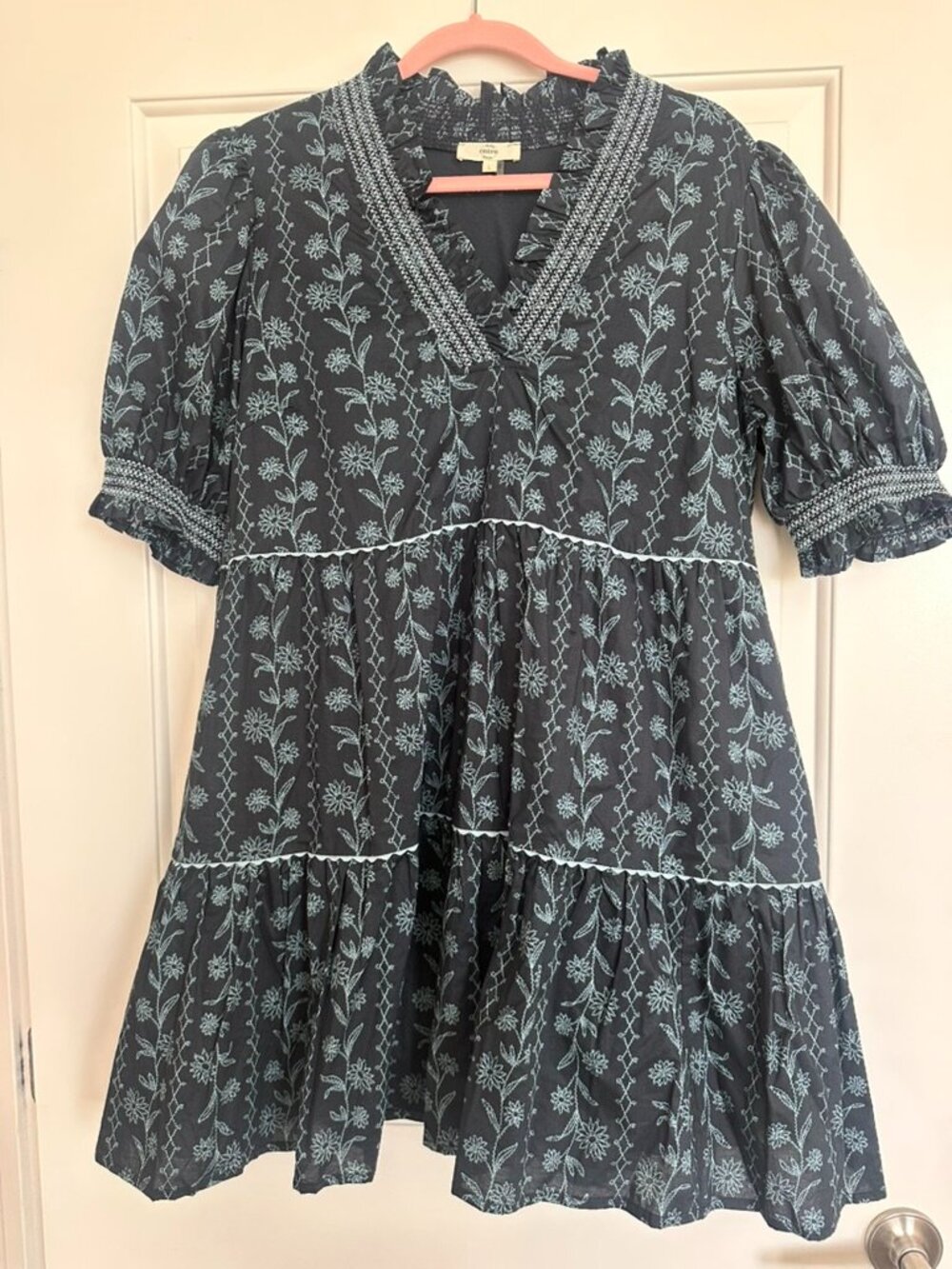 Entro Floral Babydoll Mini Dress Navy Blue Size Large Like New